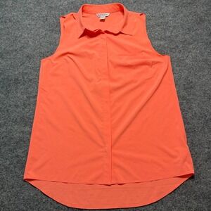 ATHLETA Urbanite II Tank Sleeveless Button Down Shirt Orange Neon Coral Medium‎